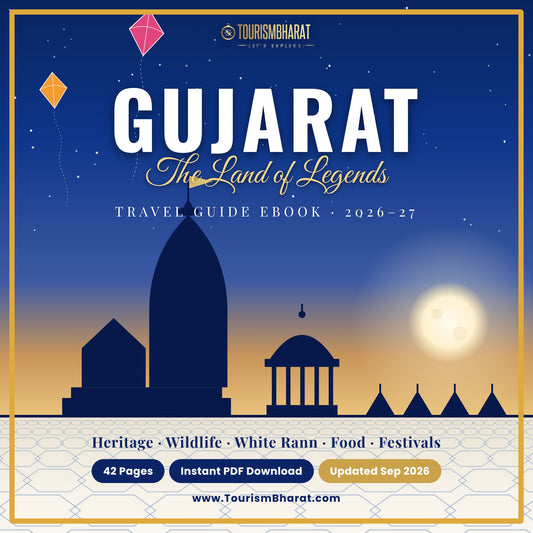 Gujarat Travel Guide eBook 2026-27 cover by TourismBharat – 42-page PDF on Kutch, Gir, Somnath and Dwarka